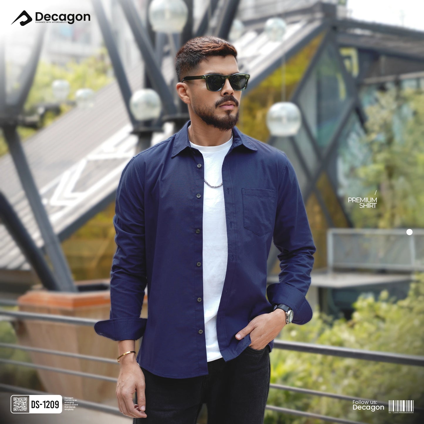 Man wearing a Decagon navy blue solid shirt.